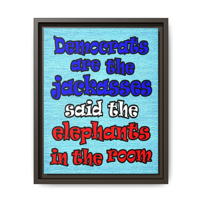 donkeys and elephants - framed canvas art (faded blue)