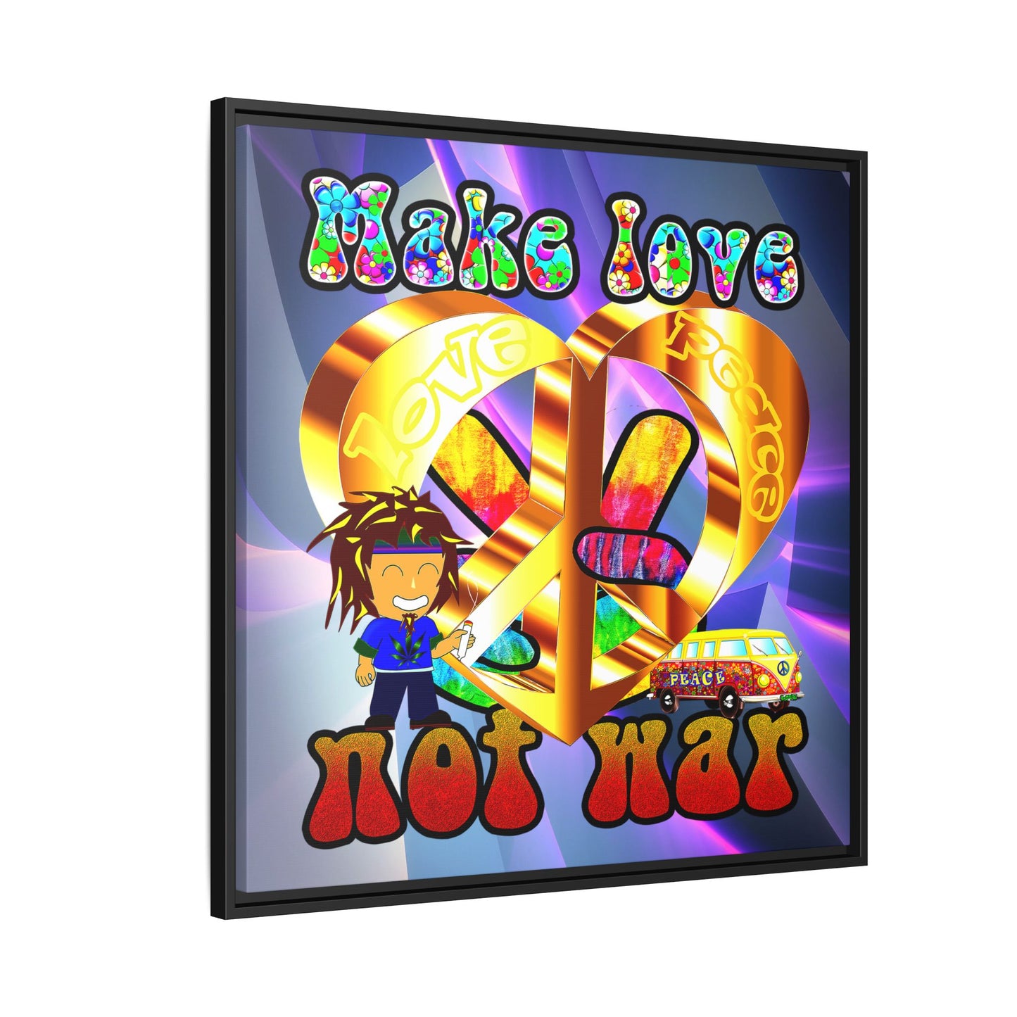 love peace - framed canvas art (grey-pink wave)