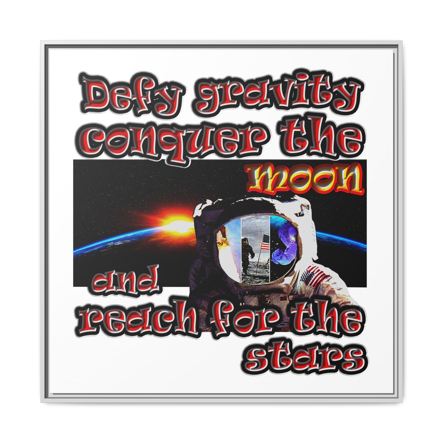 defy conquer reach - framed canvas art (white)