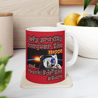 defy conquer reach - White Mug (dark red)
