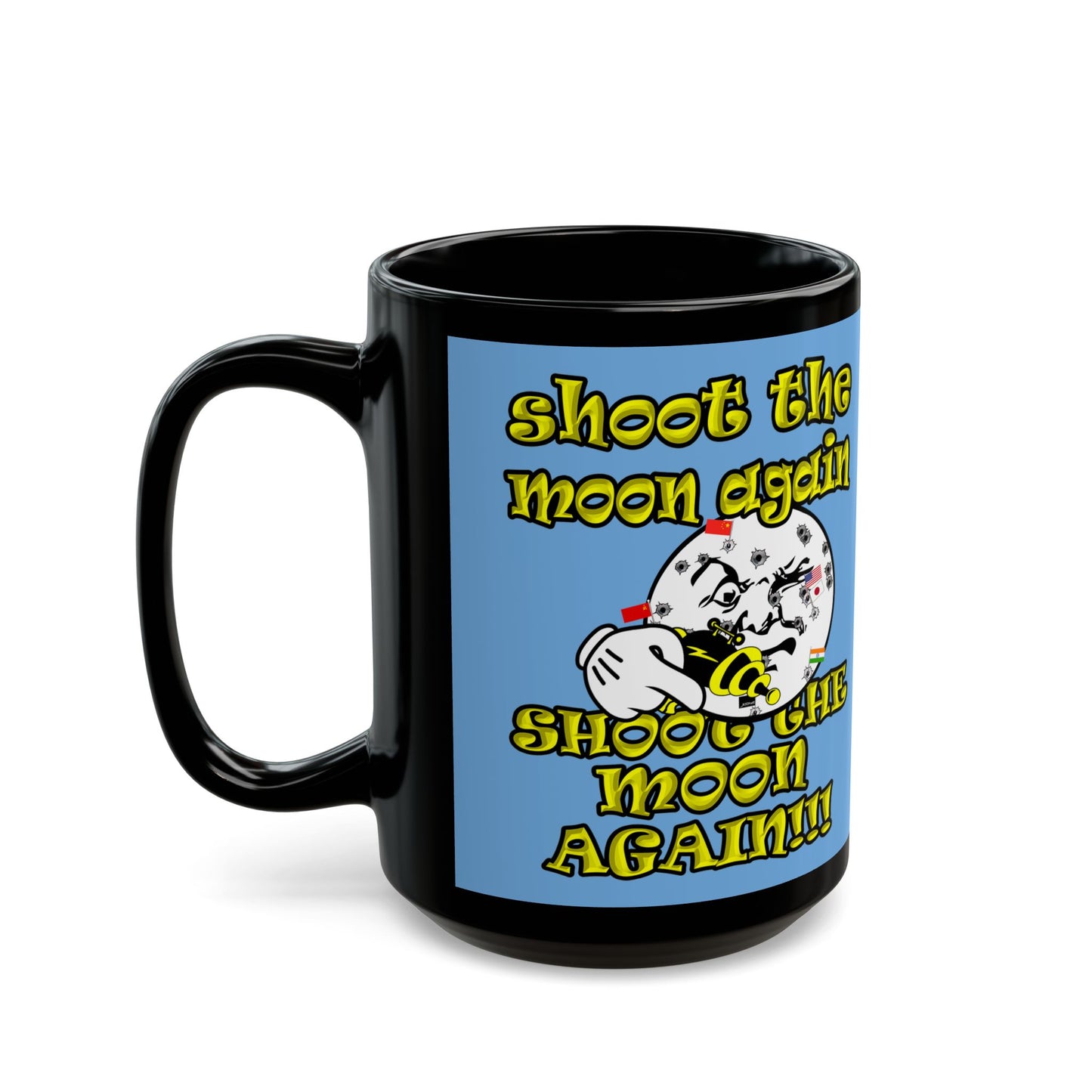 shoot the moon again - Black Mug (light blue)