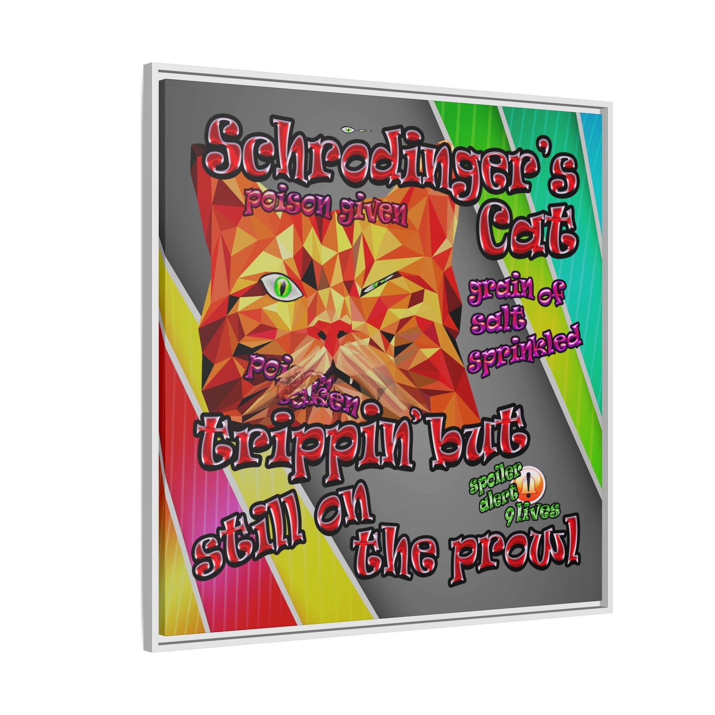 schrodinger's cat - framed canvas art (rainbow split)