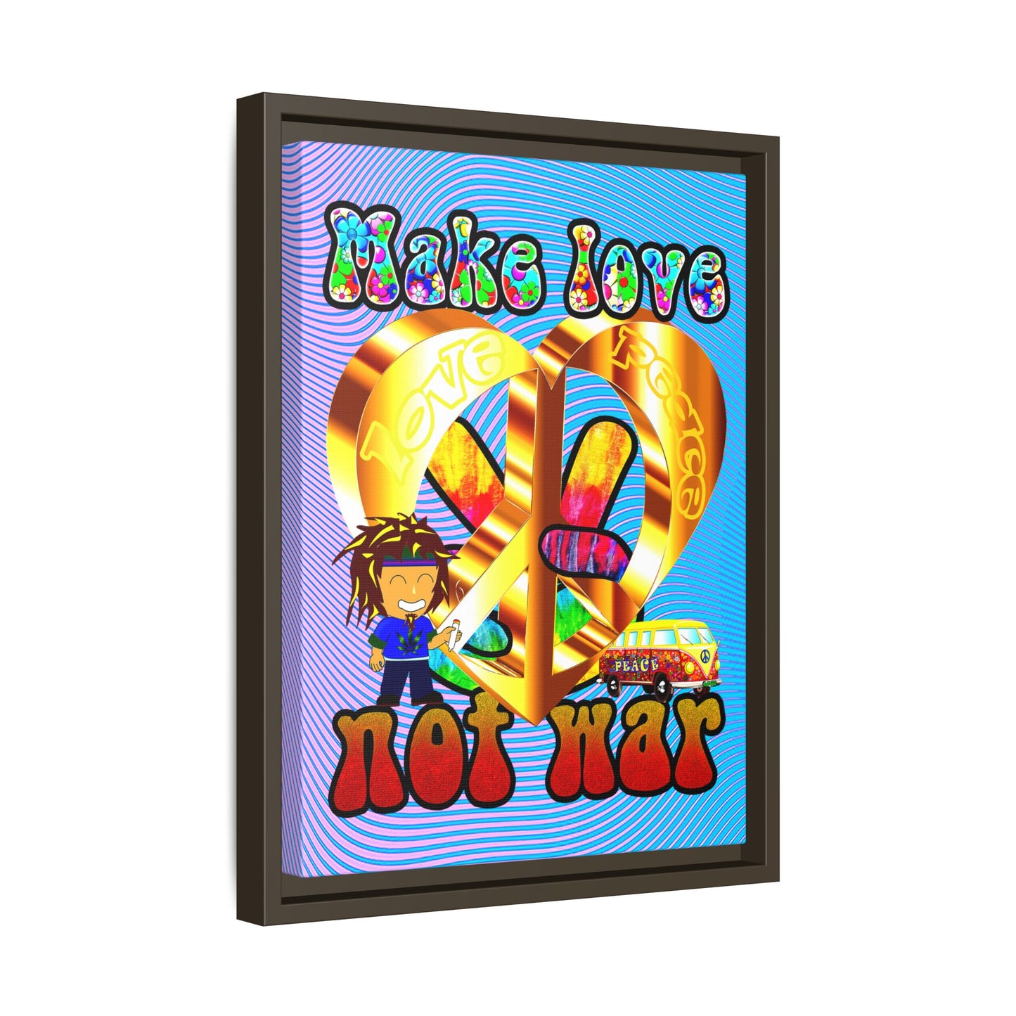 love peace - framed canvas art (light blue-purple wave)