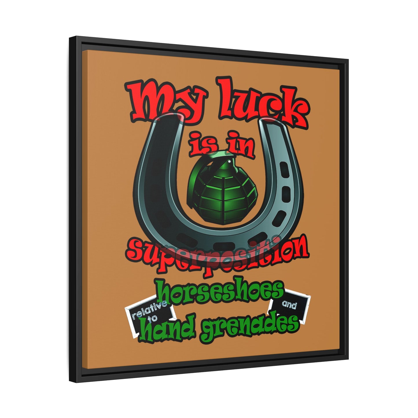 my luck - framed canvas art (light brown)