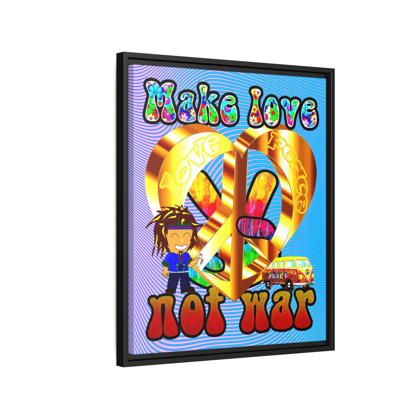 love peace - framed canvas art (light blue-purple wave)