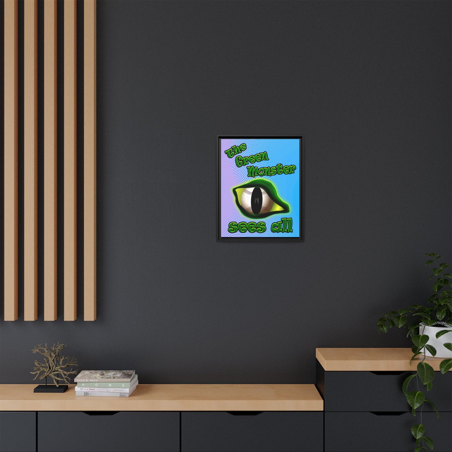 green monster - framed canvas art (light blue-purple wave)