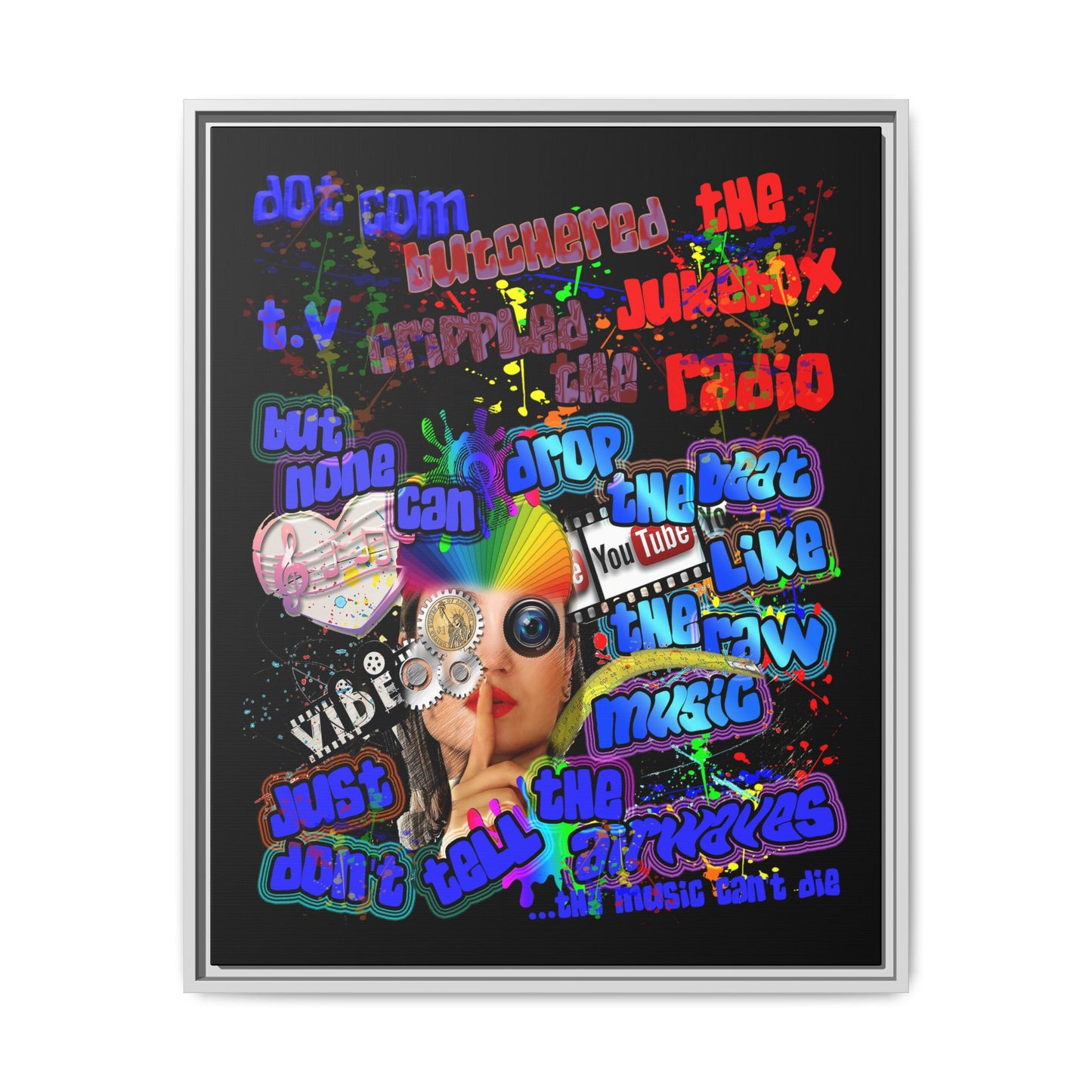 drop the beat - framed canvas art (black)