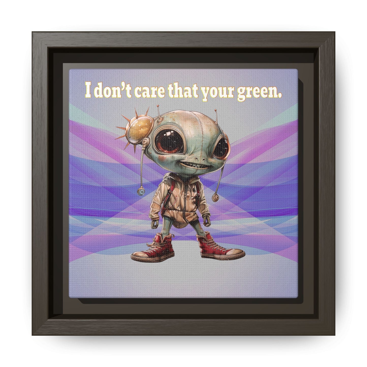 I don't care that your green - framed canvas art (light blue-pink wave)