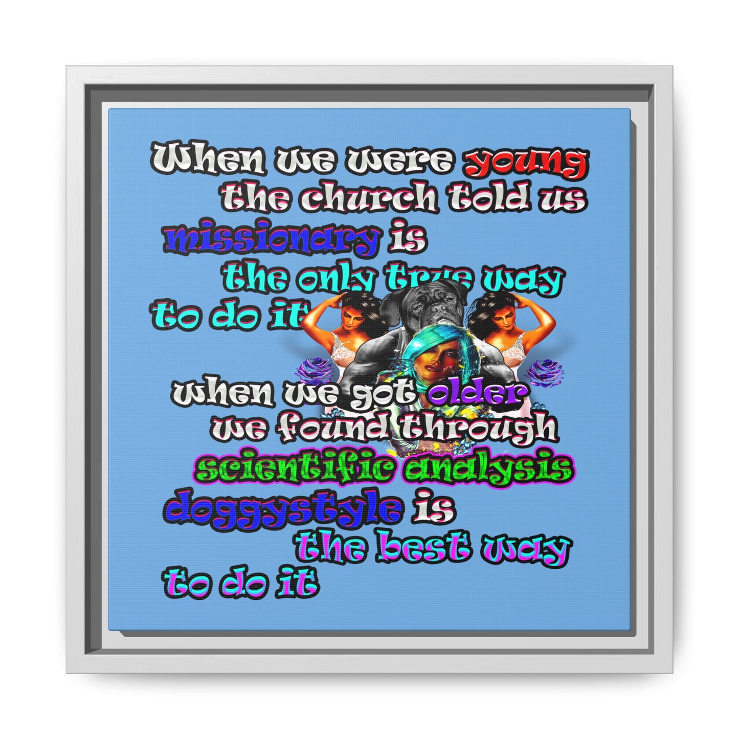 doggystyle - framed canvas art (light blue)