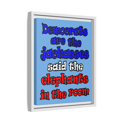 donkeys and elephants - framed canvas art (light blue)