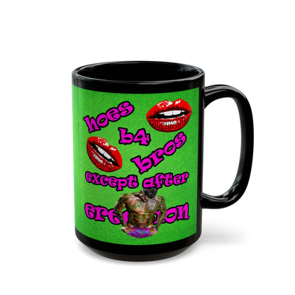 hoes b4 bros - Black Mug (green turf)