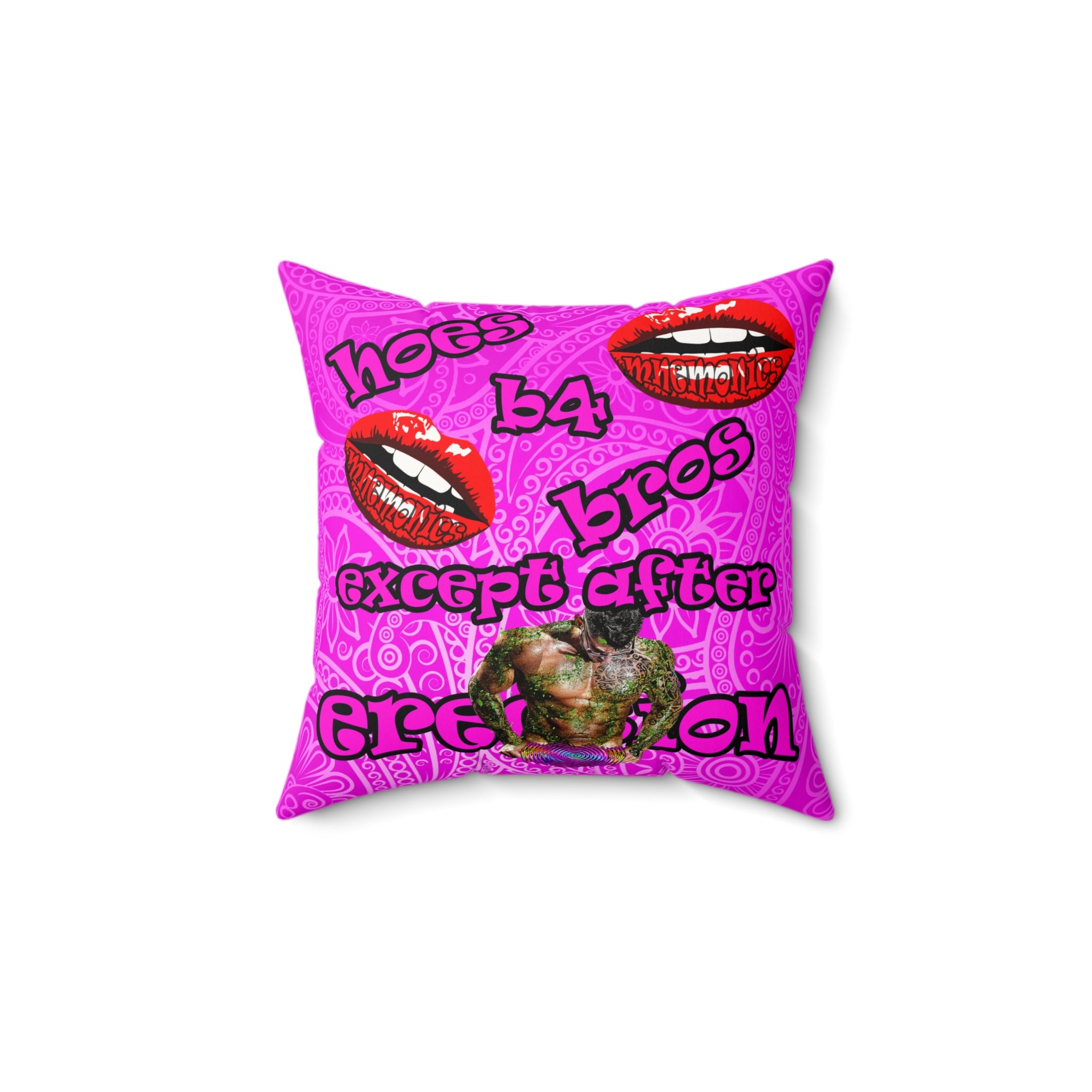 hoes b4 bros - Faux Suede Square Pillow - (pink swirl)