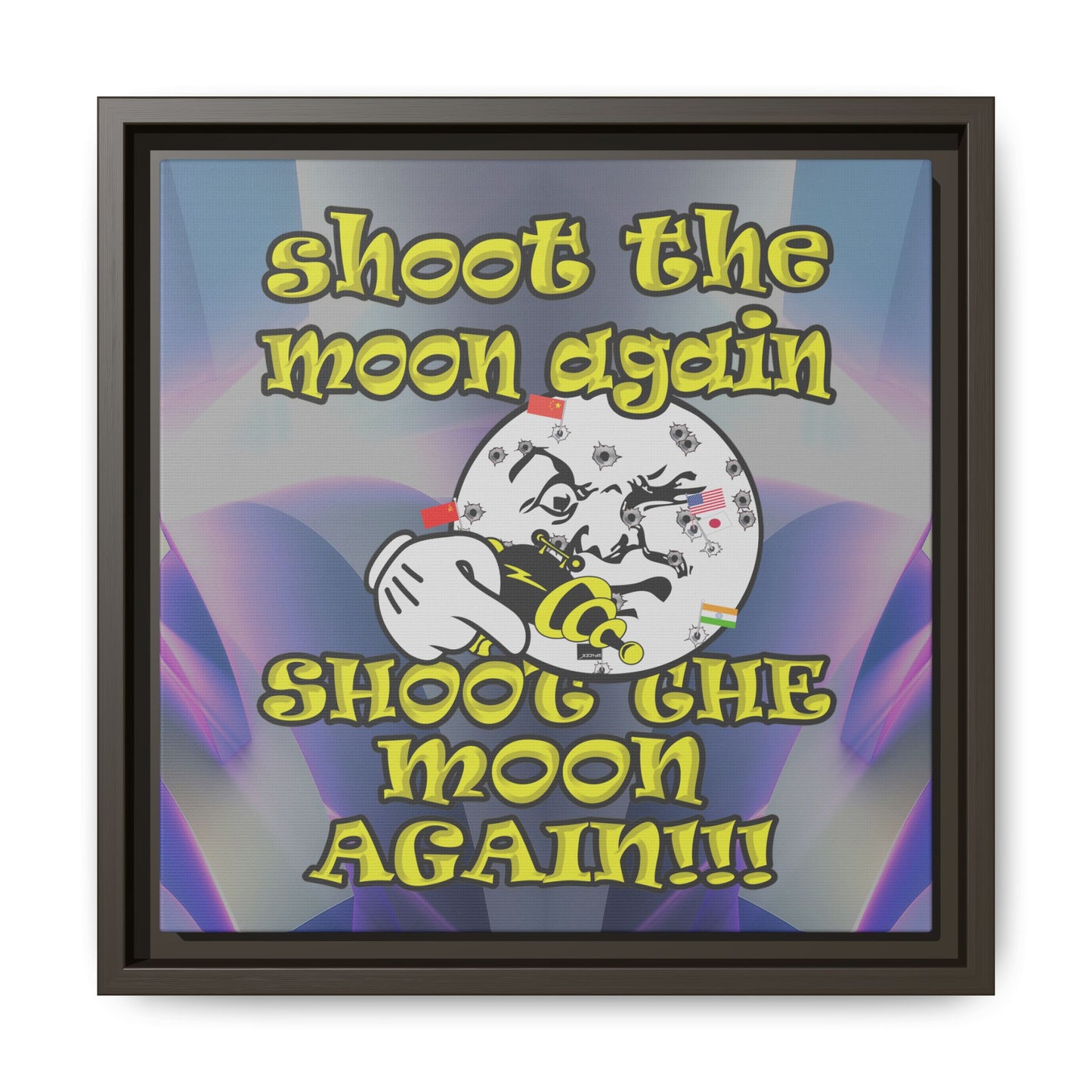 shoot the moon again - framed canvas art (grey-pink wave)