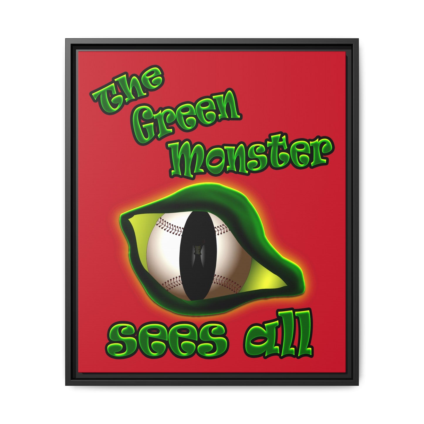 green monster - framed canvas art (dark red)