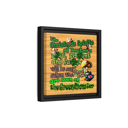 christmas spirits of boston - framed canvas art (butterscotch wood finish)