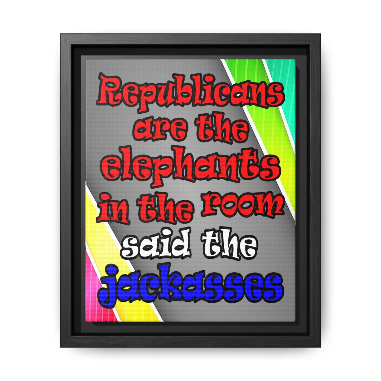 donkeys and elephants - framed canvas art (rainbow split)