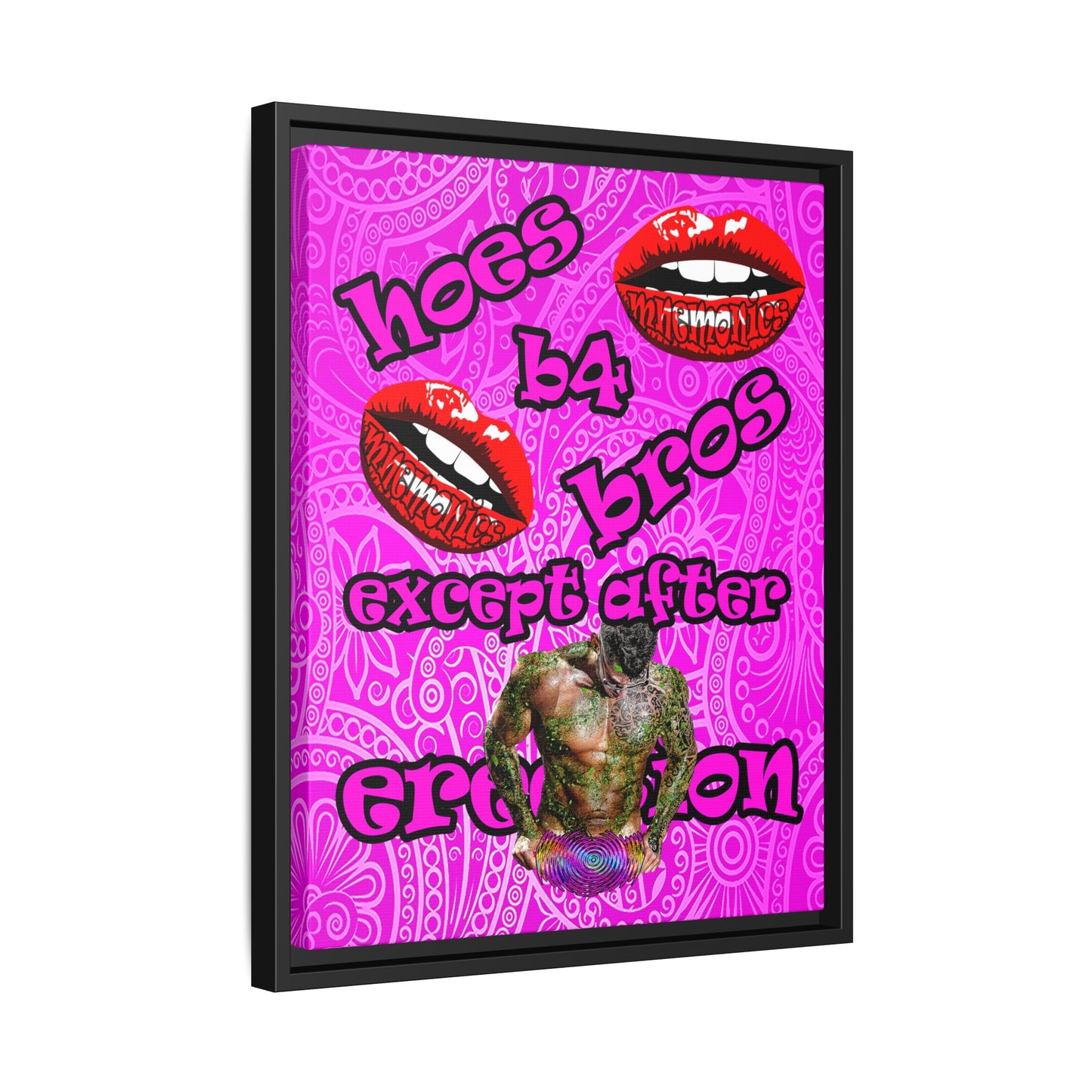 hoes b4 bros - framed canvas art (pink swirl)