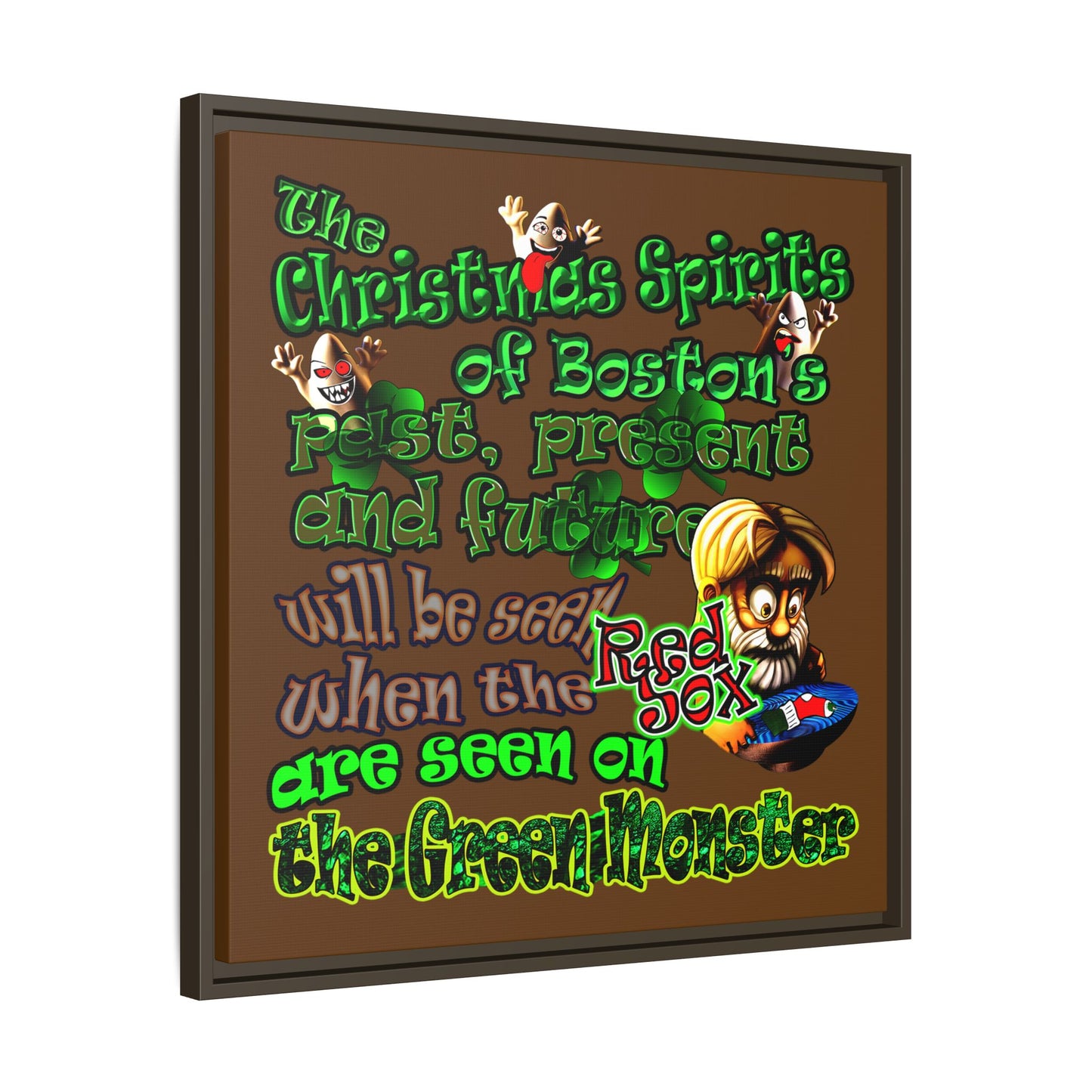 christmas spirits of boston - framed canvas art (brown)