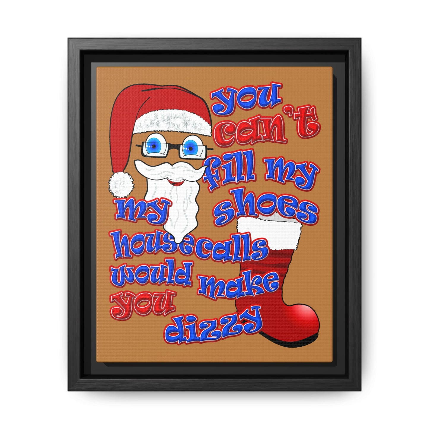 santa's shoes - framed canvas art (light brown)