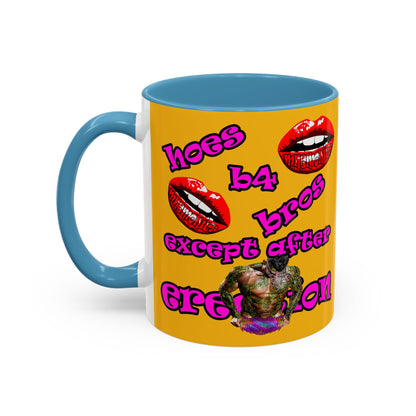 hoes b4 bros - Accent Mug (yellow)