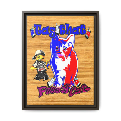 tag that - framed canvas art (butterscotch wood finish)