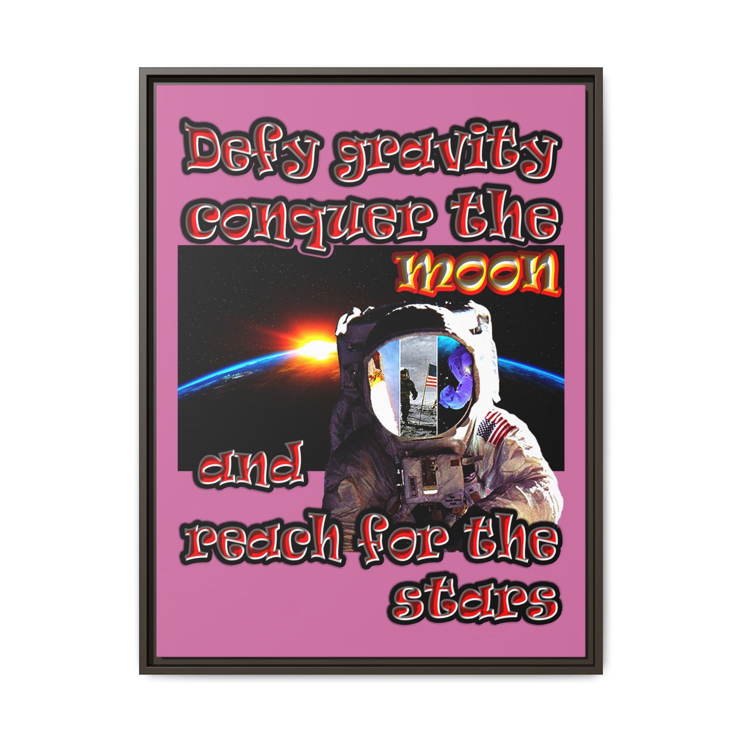 defy conquer reach - framed canvas art (light pink)