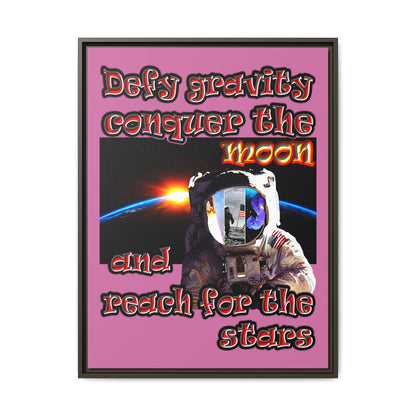 defy conquer reach - framed canvas art (light pink)