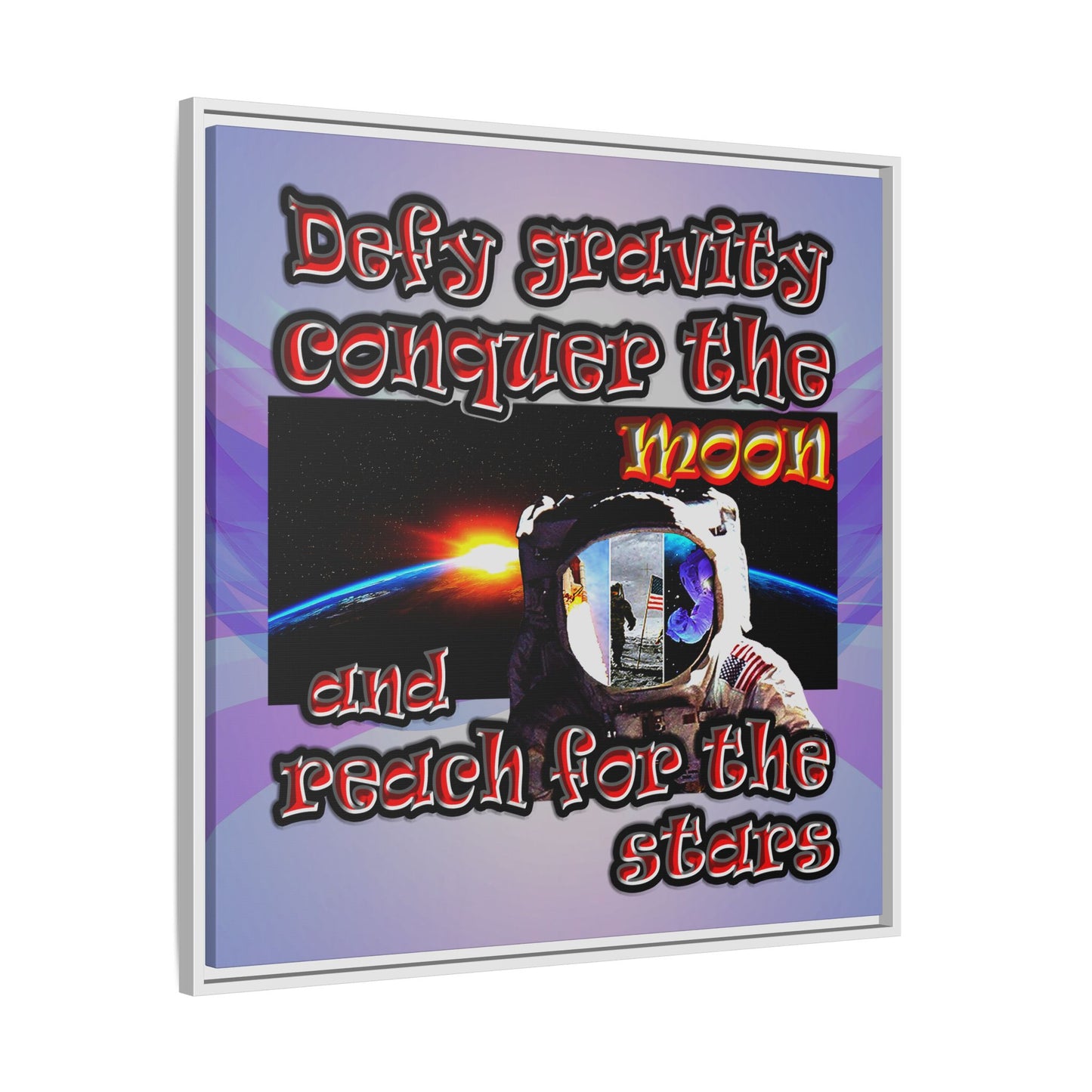 defy conquer reach - framed canvas art (light blue-pink wave)