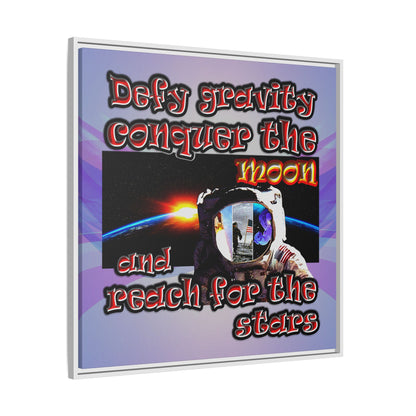 defy conquer reach - framed canvas art (light blue-pink wave)
