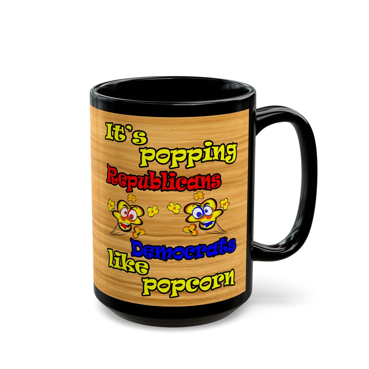 popping like popcorn - Black Mug (butterscotch wood finish)
