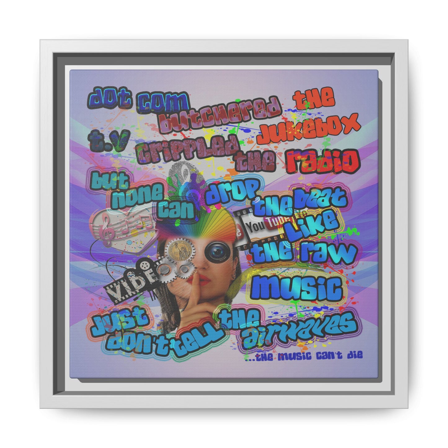 drop the beat - framed canvas art (light blue-pink wave)