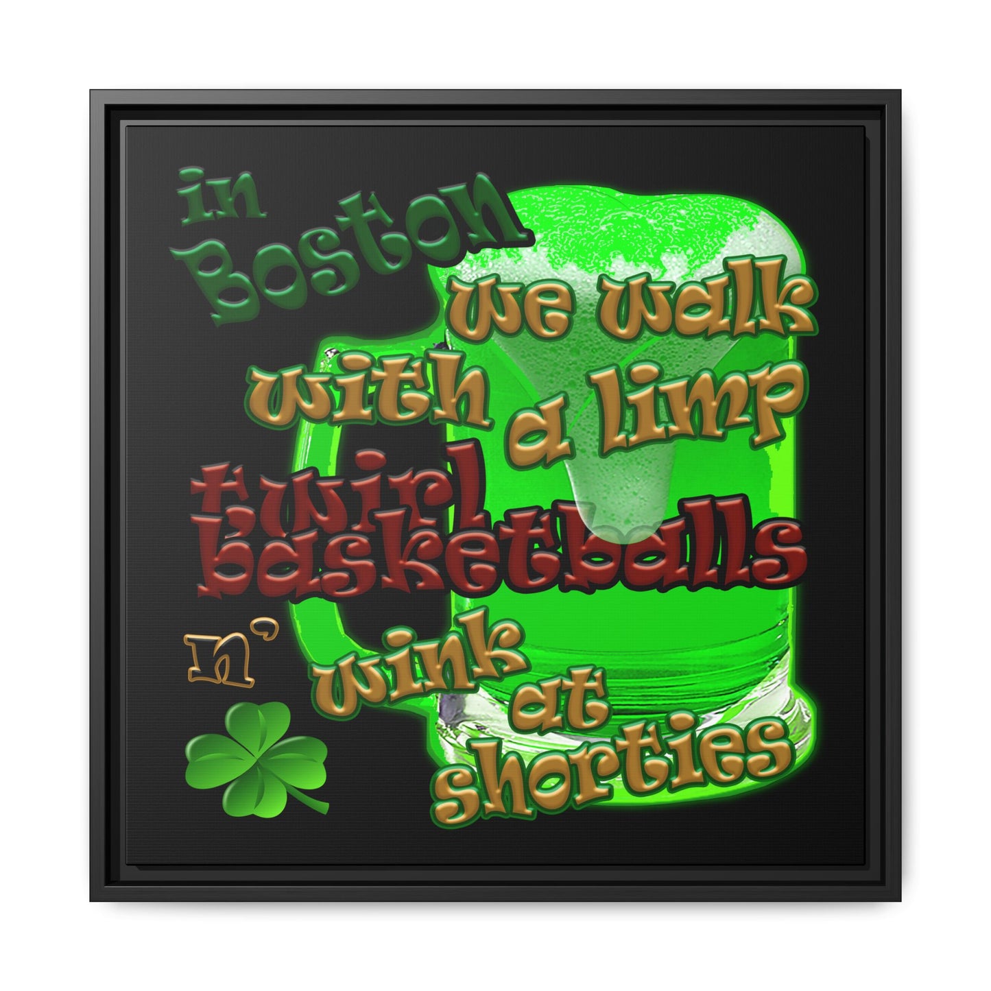 celtics logo - framed canvas art (black)
