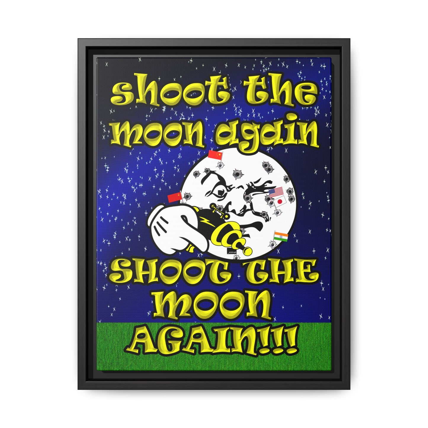shoot the moon again - framed canvas art ('snoops' background)