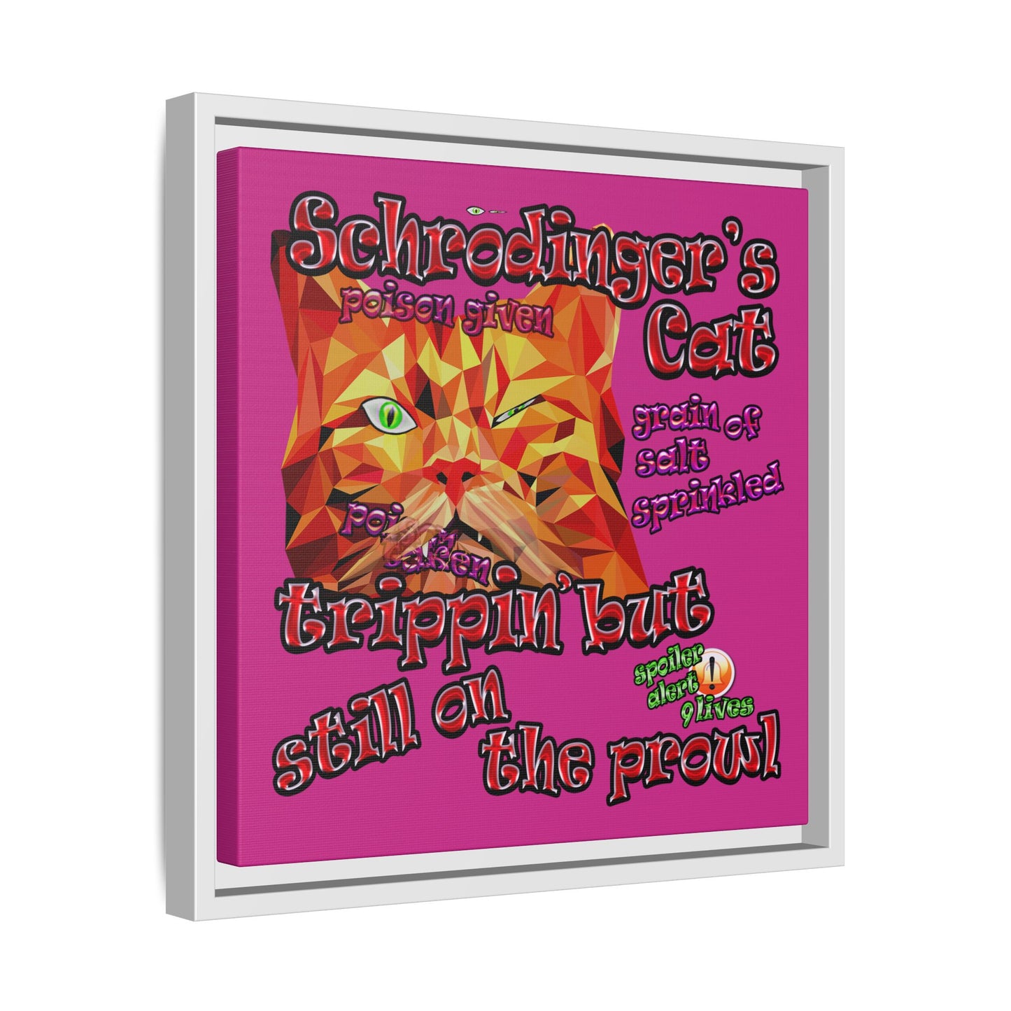 schrodinger's cat - framed canvas art (pink)