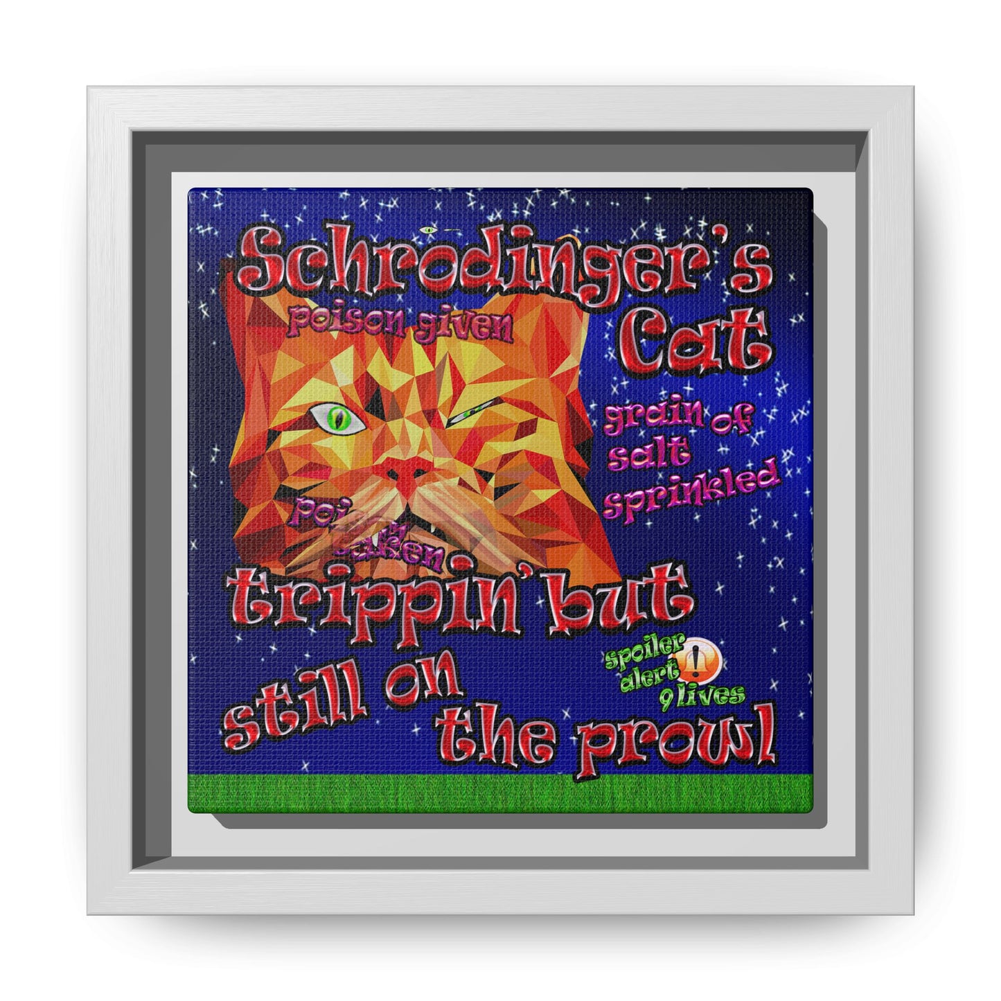 schrodinger's cat - framed canvas art ('snoops' background)