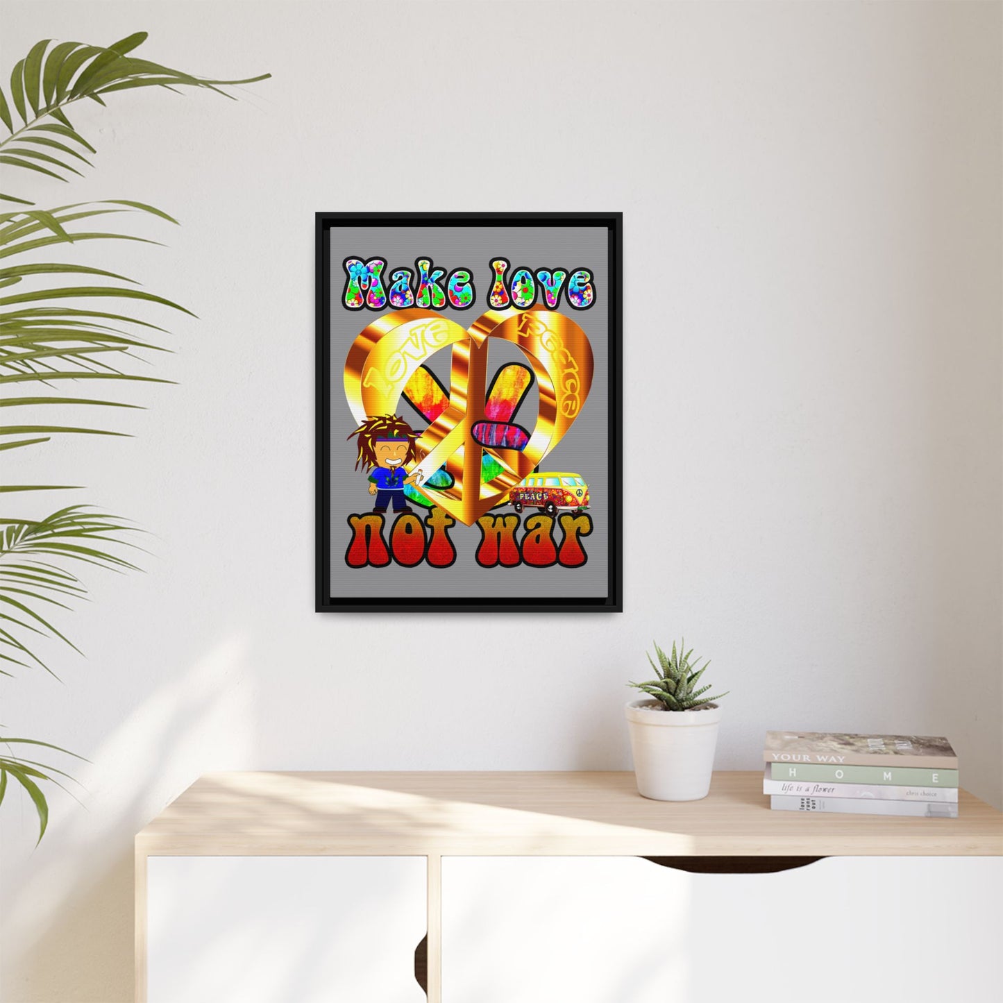 love peace - framed canvas art (grey)