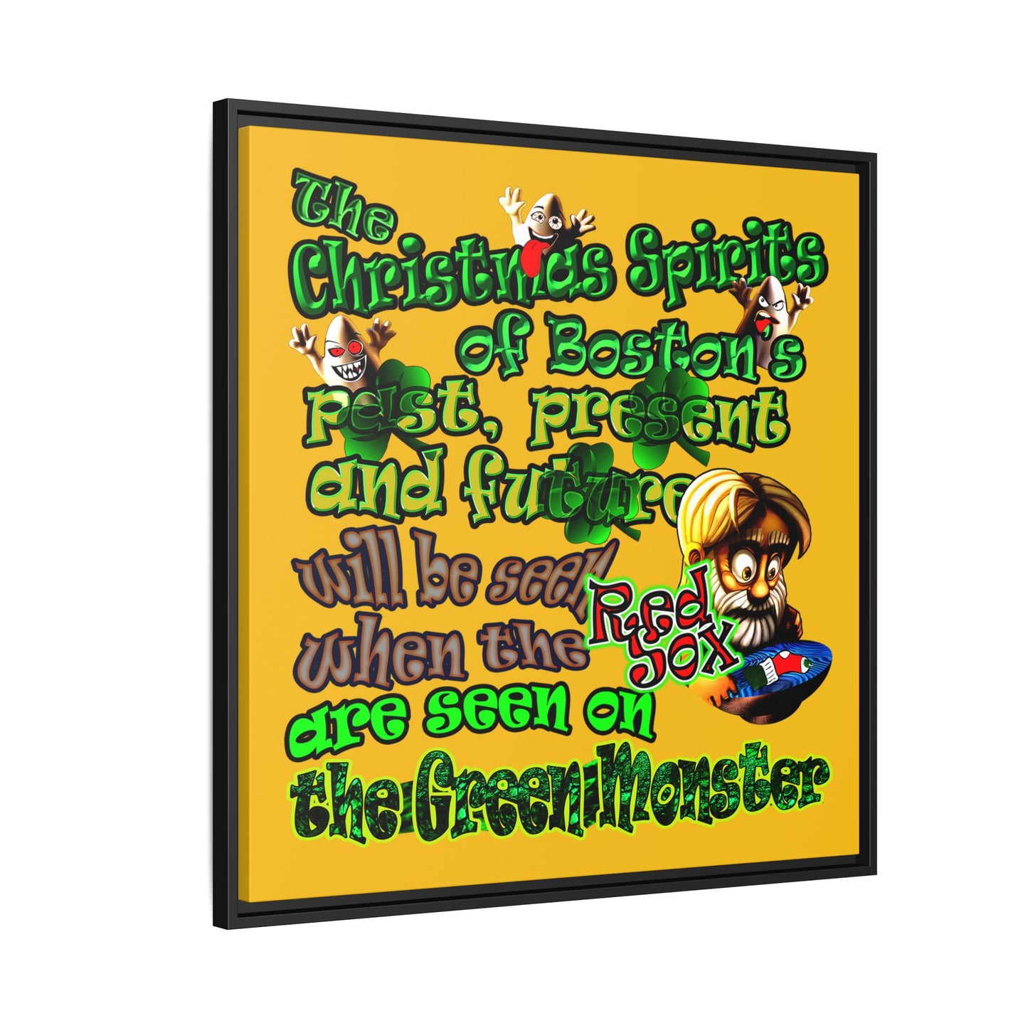 christmas spirits of boston - framed canvas art (yellow)