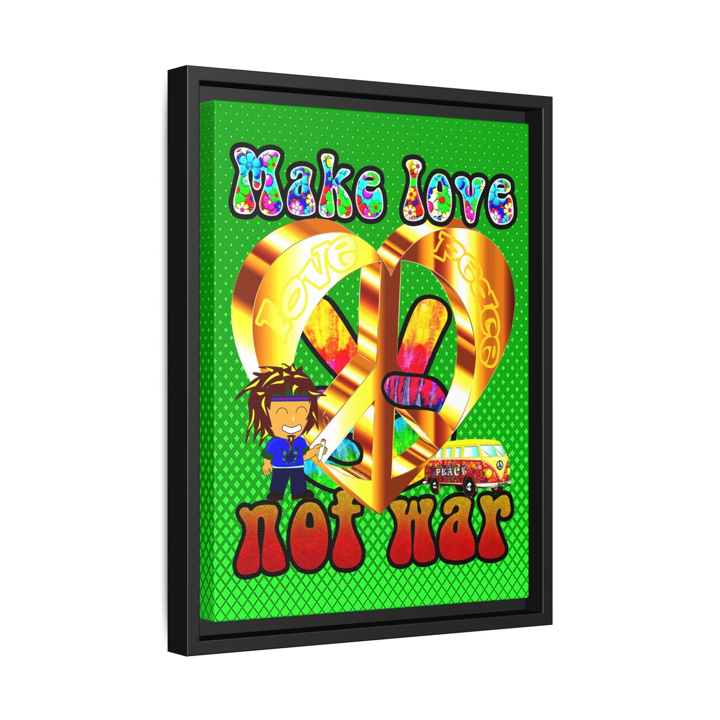 love peace - framed canvas art (logo green)