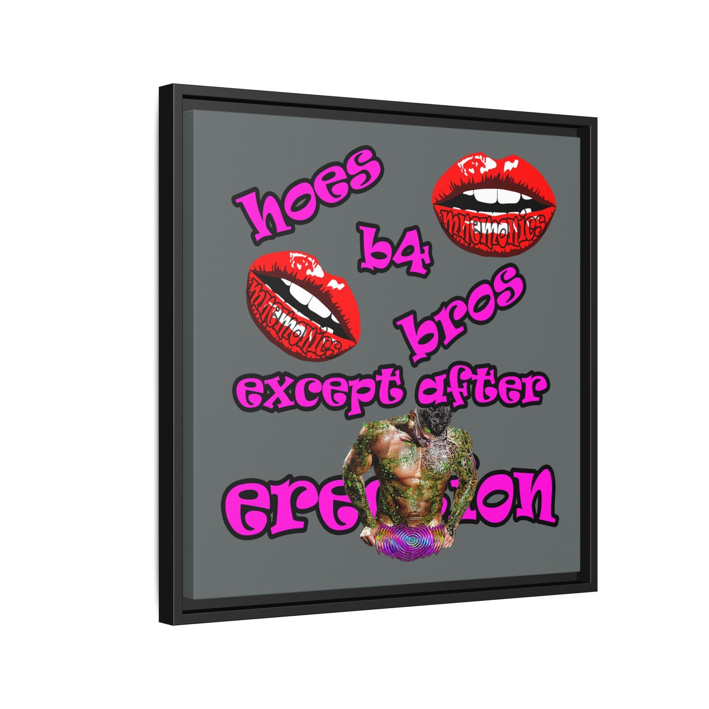 hoes b4 bros - framed canvas art (dark grey)