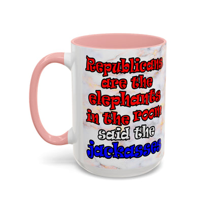 donkeys and elephants - Accent Mug (white marble)