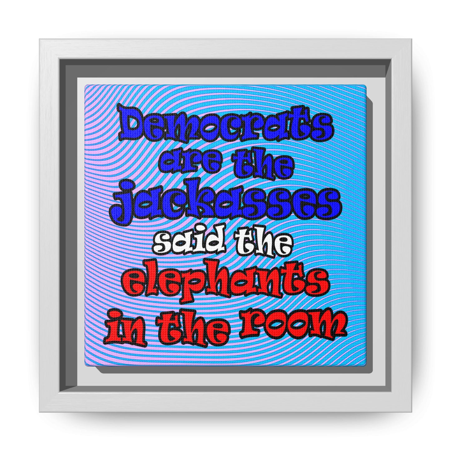 donkeys and elephants - framed canvas art (light blue-purple wave)