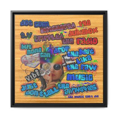 drop the beat - framed canvas art (butterscotch wood finish)