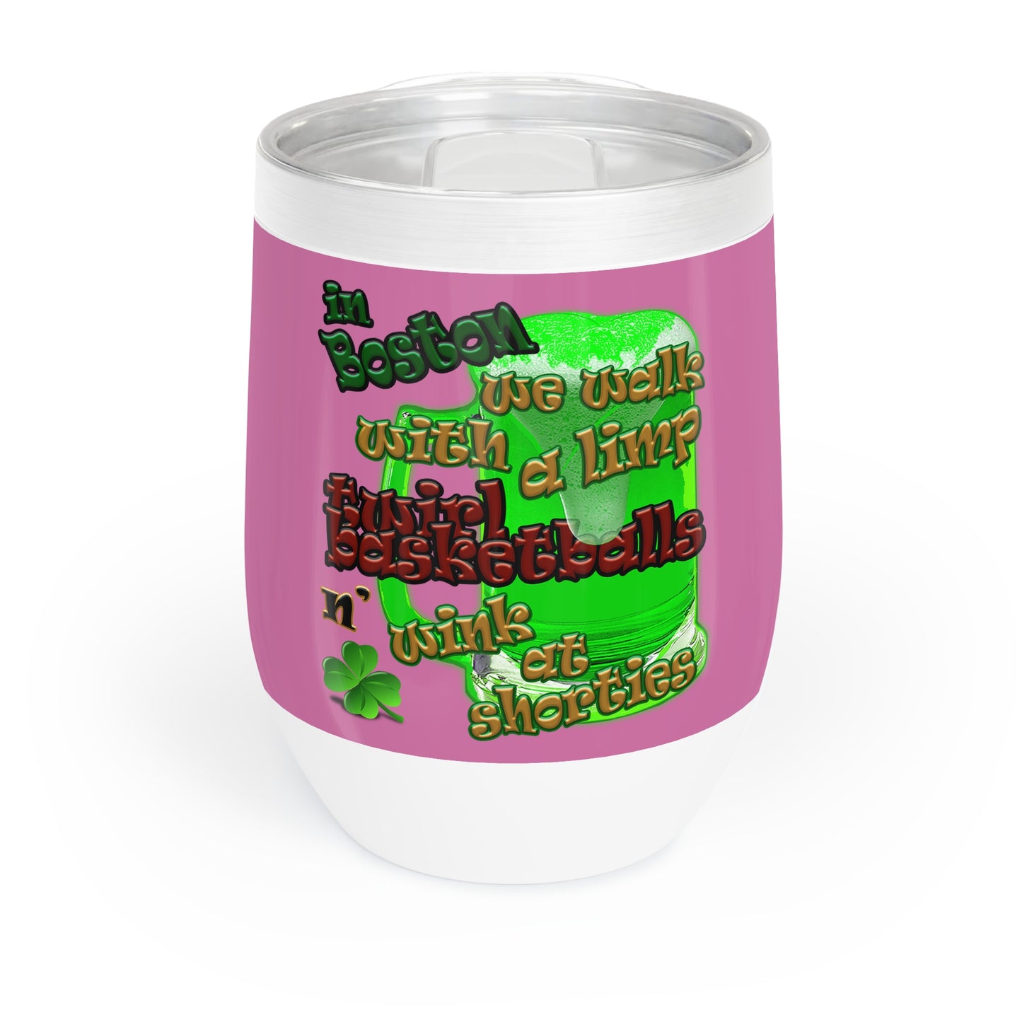 celtics logo - Chill Wine Tumbler (light pink)