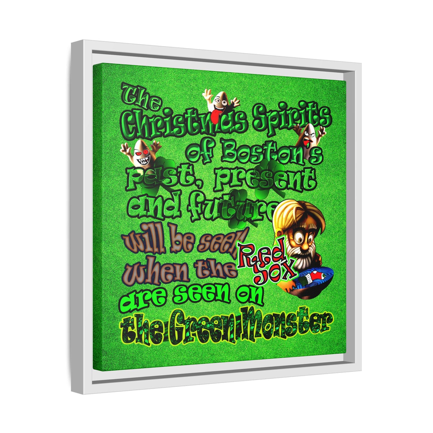 christmas spirits of boston - framed canvas art (green turf)