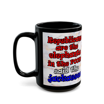 donkeys and elephants - Black Mug (white marble)
