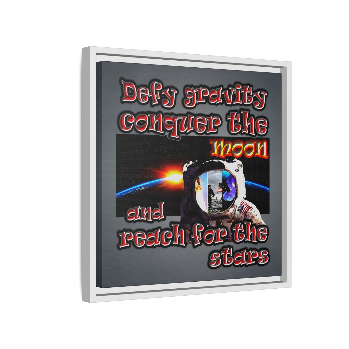 defy conquer reach - framed canvas art (grey-light grey)