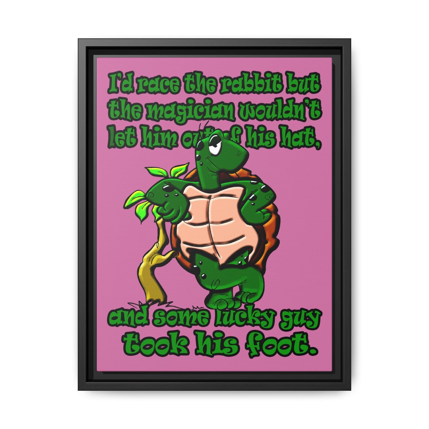 turtle race - framed canvas art (light pink)