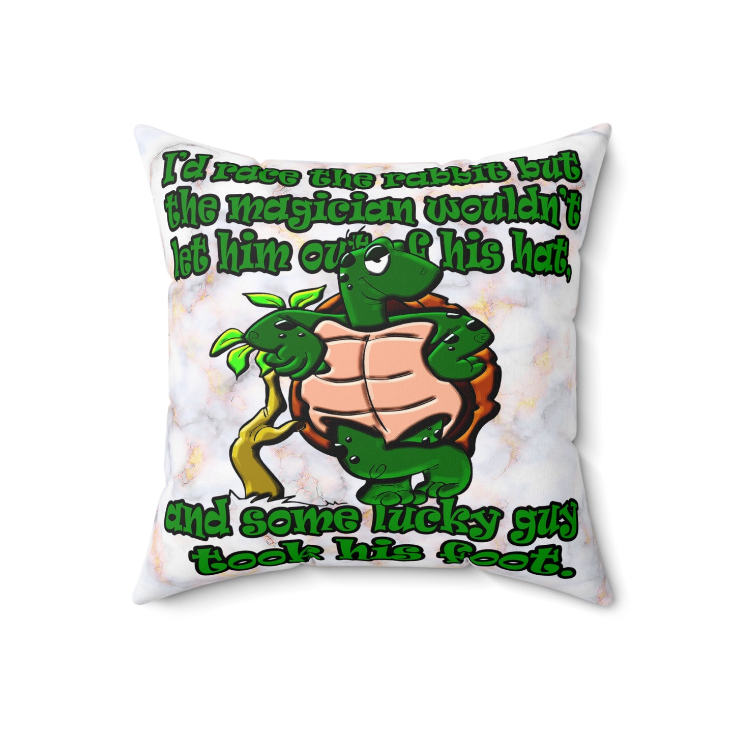 turtle race - Spun Polyester Square Pillow - (white marble)