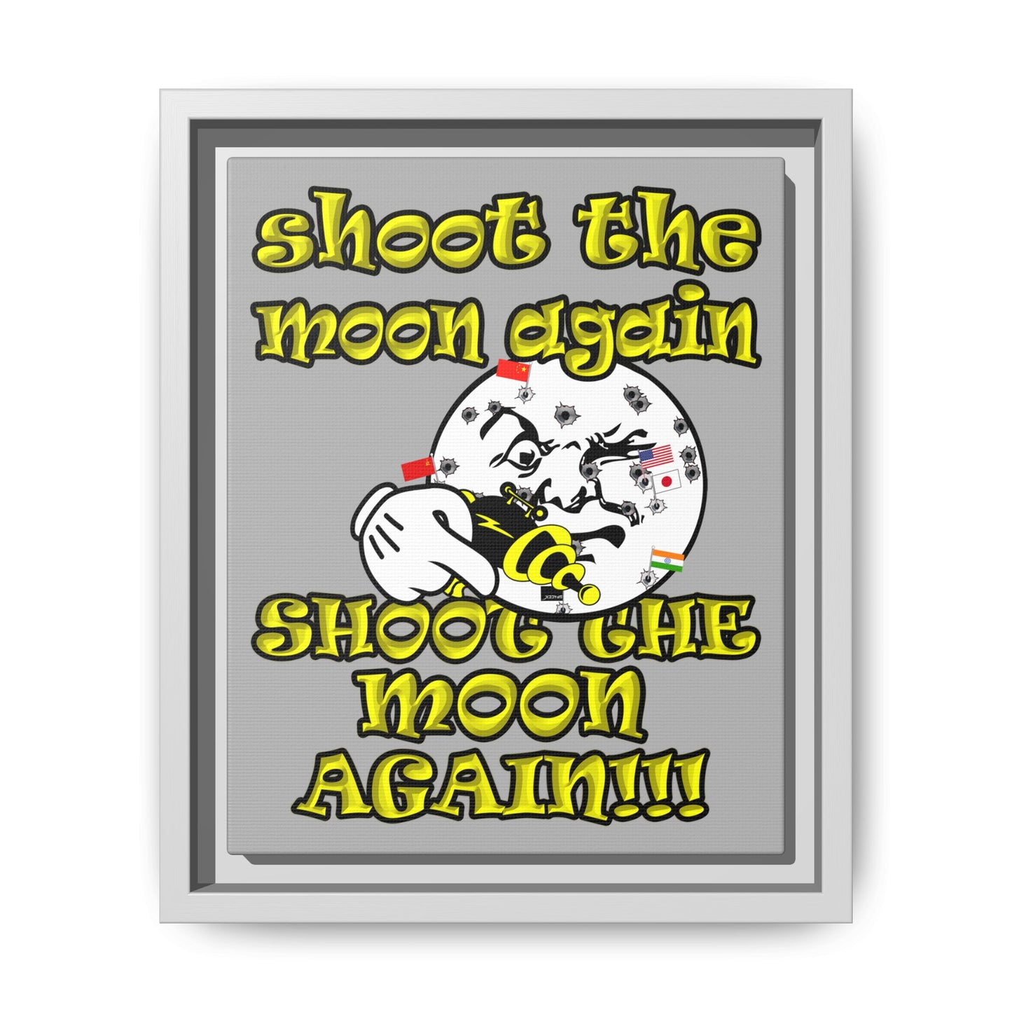 shoot the moon again - framed canvas art (light grey)