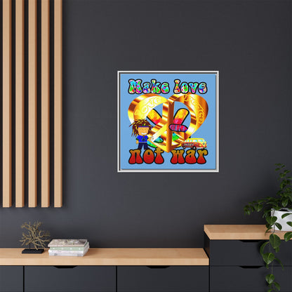 love peace - framed canvas art (light blue)